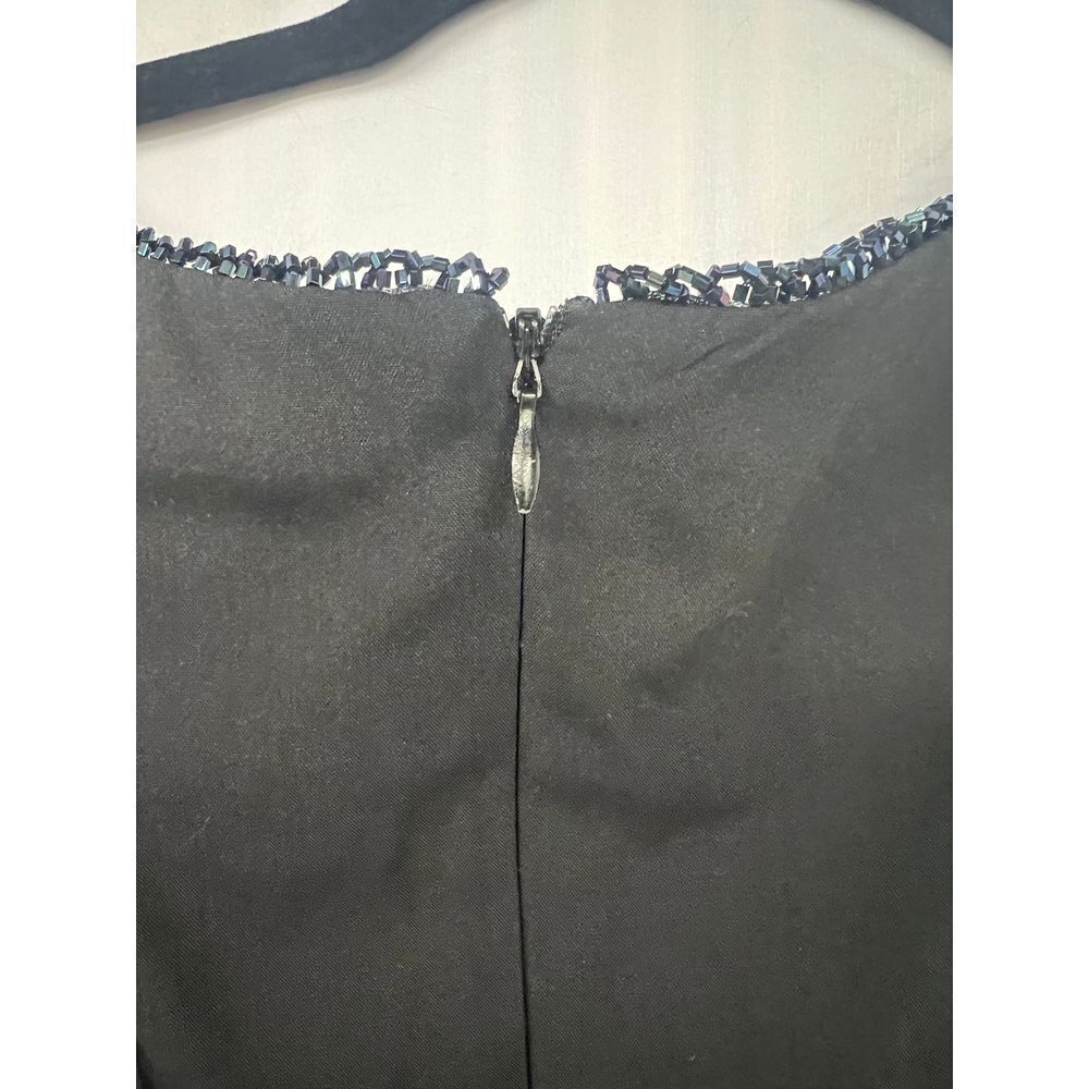Classic Black Sleeveless Midi Dress with Beaded Neckline Formal Cocktail Evening - Picture 2 of 5